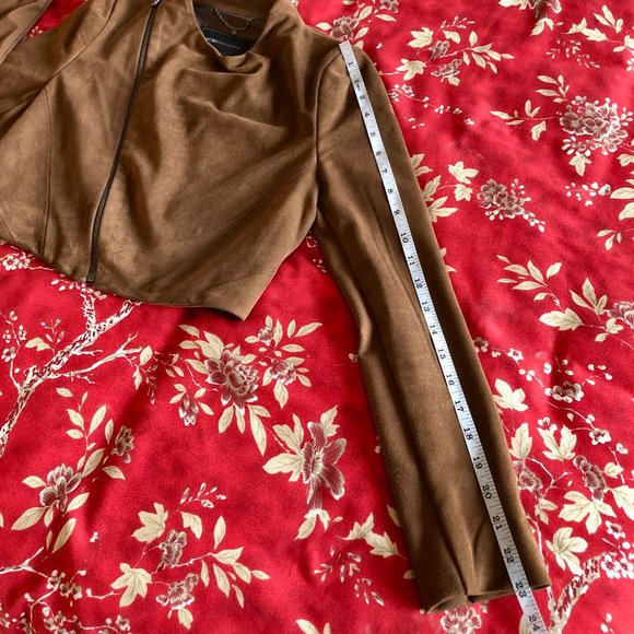 BCBGMaxAzria Vintage Cropped Vegan Suede Toffee Brown Moto Jacket - Size XXS - Picture 14 of 15